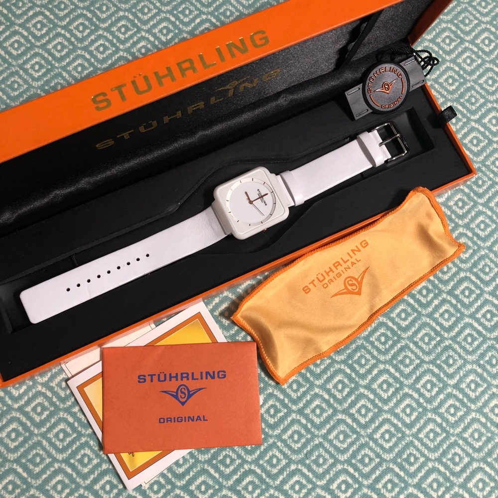 Stuhrling Original genuine leather rose gold watch